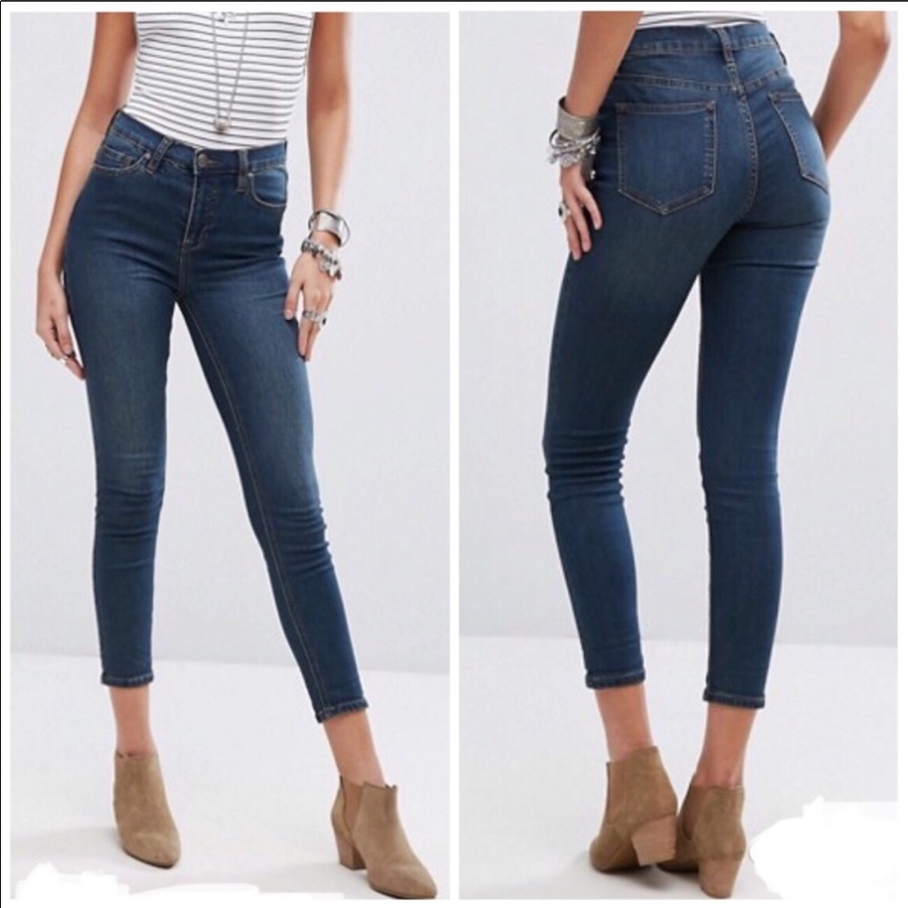 Free People High Rise Dark Blue Skinny Jeans Size 24